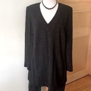 🇨🇦 Victor Costa/En Français Vintage Black Sparkly Knit V-Neck Tunic, Size 1X